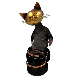 Cat Wine Bottle Holder Rack Caddy Cat Sculpture Copper Tone Metal Art Decor Gift